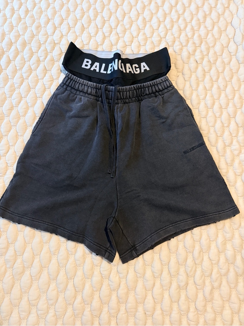 Balenciaga Embroidered Logo Charcoal Shorts